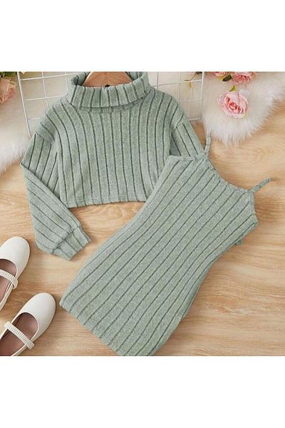Yavrumsa Half Turtleneck Crop Blouse and Sling Dress