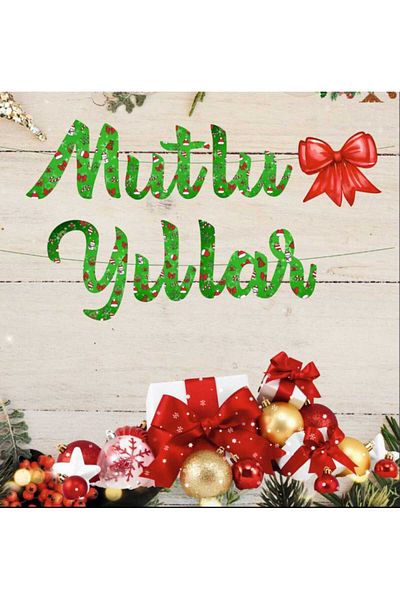 asöy Christmas Decorative Banner Happy Birthday Red Bow Wall Ornament
