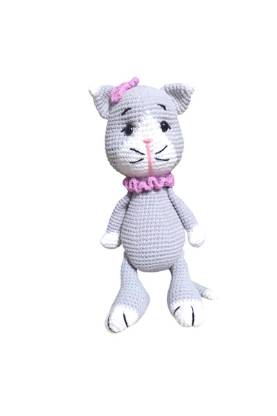 Kids Amigurumi Organik el yapımı oyuncak  Gri Renkli Kedi Bebek