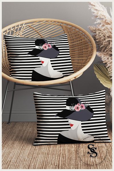 SasoHome Paris Love Woman and Flowers Patterned 2-Piece Rectangular Throw Pillow Cover