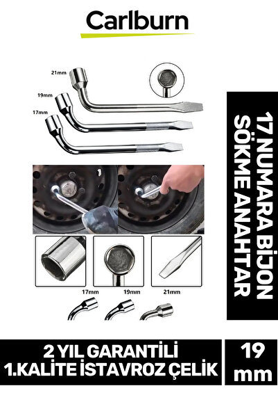 Carlburn Garantili İstavroz Çelik 1.Kalite Nikelajlı 19mm Numara Bijon Sökme Anahtarı Tek Kol Pipo