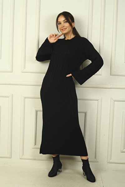 By Saygı Kadın Saç Örgülü Rahat Kalıp Akrilik Uzun Elbise