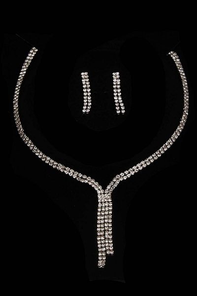 Hobigram مجموعة قلادة وأقراط من Ziba Model Waterway Crystal Stone للسهرة - مجموعة مجوهرات، تصميم أنيق - Bijuteri Se