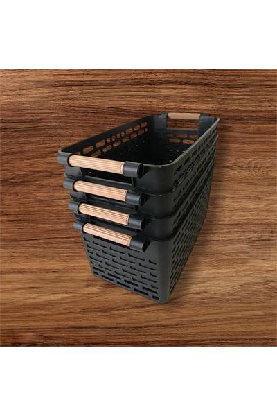 NEWSTORE HOME 4 Pieces Black Plastic Organizer Basket - Inner Cabinet and Drawer Organizer