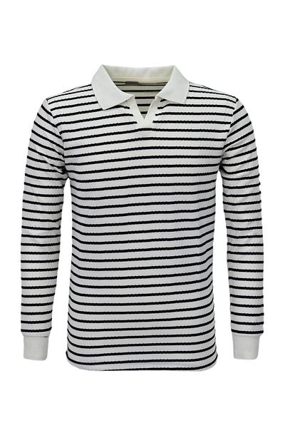 BAGLAN Men's Sports Striped Seasonal Knitwear Polo Neck Sweater Bgl-St03930