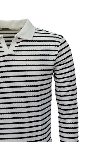 BAGLAN Men's Sports Striped Seasonal Knitwear Polo Neck Sweater Bgl-St03930