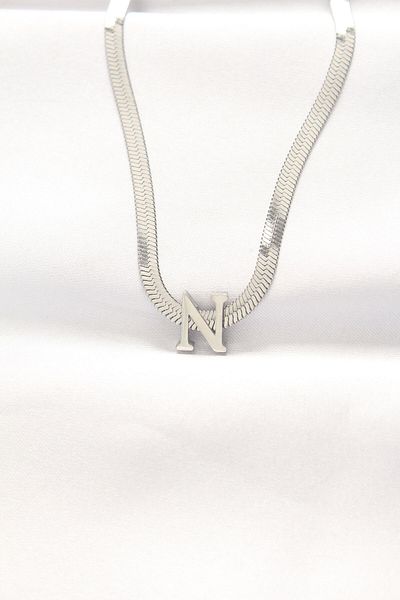 Clariss 316L Steel N Letter Silver Color Italian Chain Necklace