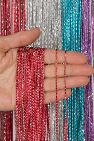 Saççax Exclusive Red-Silver Color Silvery Thin Chain Series Rope Curtain