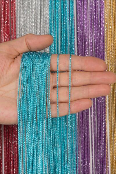 Saççax Exclusive Blue-Silver Color Silvery Thin Chain Series Rope Curtain