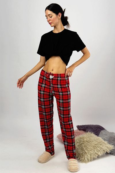 Betimoda New Red - 100% Cotton Women's Sleepwear Bottoms with Elastic Waist Ribbon Pattern