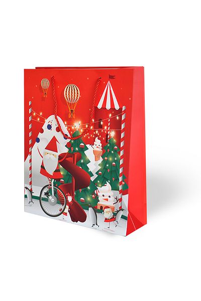 kidspartim Christmas Themed Luxury Cardboard Bag Leaf Printed Red 26X32 1 Piece