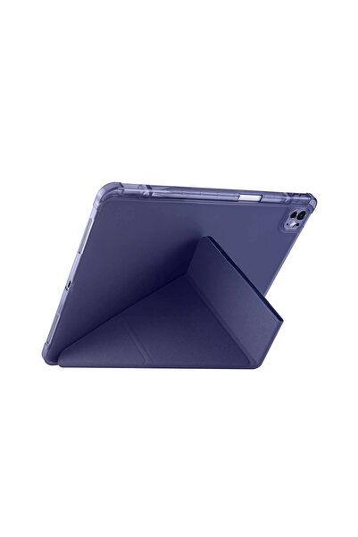 Fuchsia iPad PRO 13 2024 Uyumlu Kalem Bölmeli Akıllı Uyku Modlu Trifolding A2925 / A2926 Tablet Kılıfı