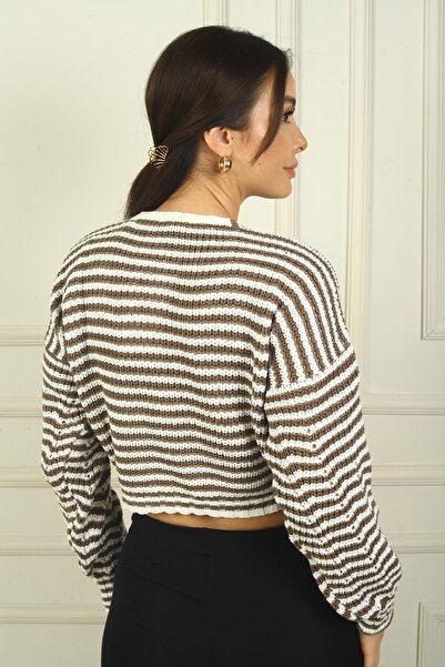 By Saygı Γυναικεία ζακέτα με κουμπιά εμπρός, εγκάρσια ριγέ, άνετη εφαρμογή, ακρυλική ζακέτα