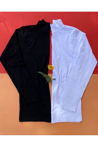 Goddess of Beauty Long Sleeve 2-Piece Black and White Color Turtleneck Cotton Women's Athlete-Badi