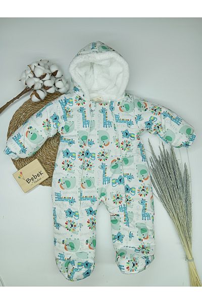 MAİBELLA Welsoft Winter Baby Onesie - Elephant and Giraffe Look, Hooded Booties