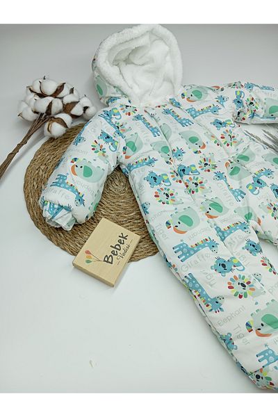MAİBELLA Welsoft Winter Baby Onesie - Elephant and Giraffe Look, Hooded Booties