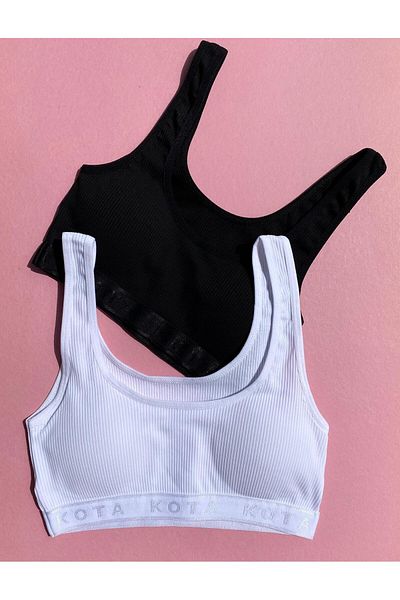 VicTroy Camisole 4-Piece Cotton Lycra Black and White Color Ribbed Padded Bustier - Half Undershirt