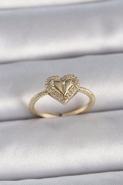 Clariss Brass Gold Color Adjustable Zircon Stone Heart Model Women's Ring