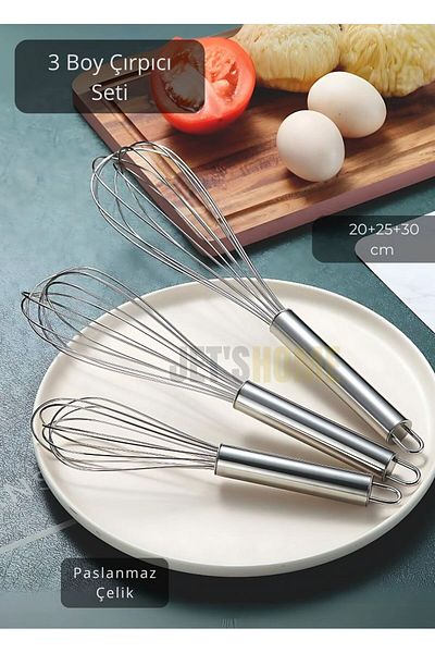 Jet's Home Set of 3 Steel Beater Egg Beater Cake Beater Soup Beater 20-25-30 cm