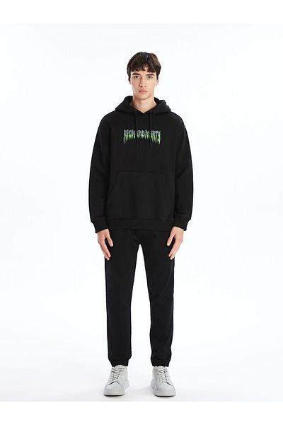 LC Waikiki LCW Casual - Нов черен мъжки суичър с щампа и дълъг ръкав