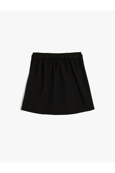 Koton Buckle Pleated Short Skirt - Elastic Waist