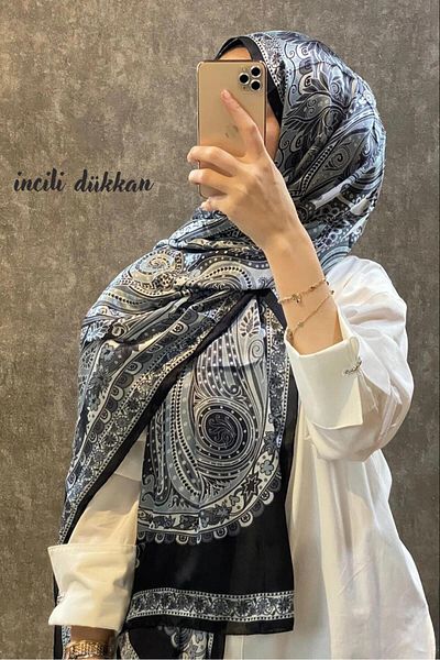 Organic Scarfs Pearl Shop Etro Pattern Imported Silk Voile Shawl - Black