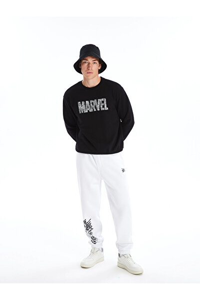 LC Waikiki Black Crew Neck Long Sleeve Printed Men's Thick Sweatshirt