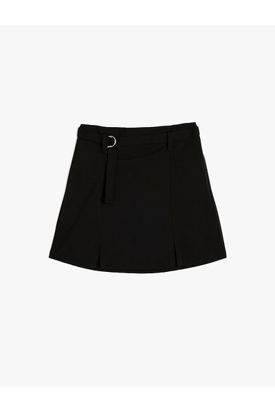 Koton Buckle Pleated Short Skirt - Elastic Waist