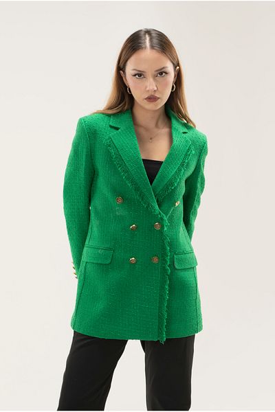 TREND Tweed Tassel Lined Gold Button Blazer Jacket