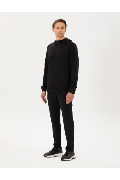 Pierre Cardin Siyah Regular Fit Scuba Kumaş Kapüşonlu Sweatshirt 50292498-VR046