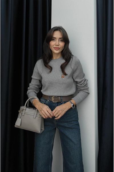Havoş Pulover Brodat Ursuleț Jenna Gri