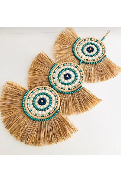 EMEK HOME Rafya Yelpaze Deniz Kabuklu Bohem 3’lü Set El Yapımı Dekoratif Duva...