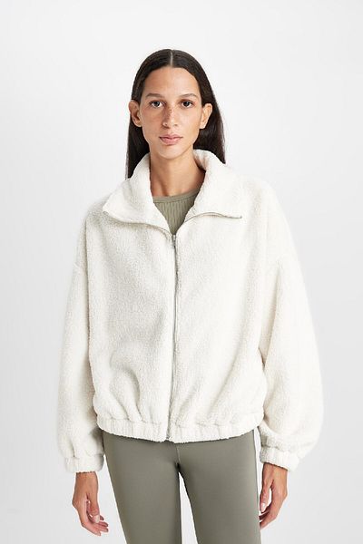 DeFacto Polo Neck Oversize Cardigan - Welsoft Plush, Zip C8229Ax24Wn