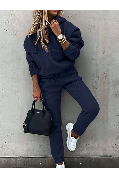 Modayakamoz Women's Long Sleeve Hooded Bottom and Top Two Thread Hooded Tracksuit Set