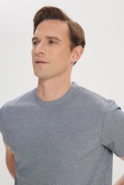 ALTINYILDIZ CLASSICS Tricou din bumbac, albastru, slim fit, cu decolteu triplu