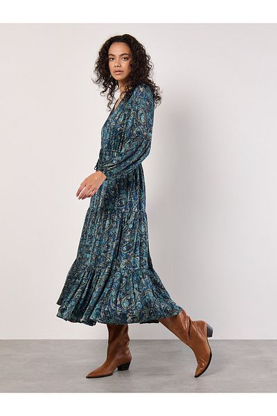 Apricot Paisley Glitzer Midikleid