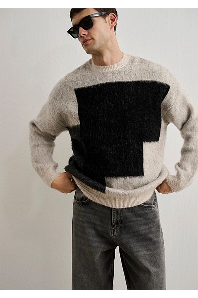 Mavi Pulover alb jacquard oversize / cu croiala larga 0710234 -81202