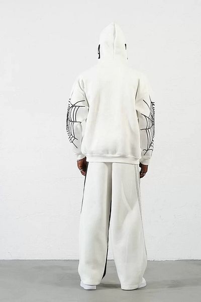 REKA MODA Myterrax Three Thread Printed Zippered Hooded Cardigan - White