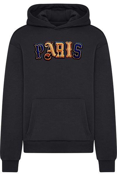 Mister Tee Flauschiger Kapuzenpullover mit Aufnäher im Paris-Schriftzug-Stil