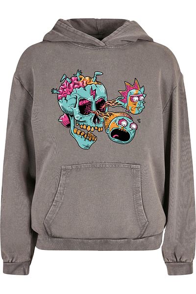 ABSOLUTE CULT Rick And Morty - Übergroßer Kapuzenpullover mit Augapfel-Totenkopf und Acid-Waschung für Damen