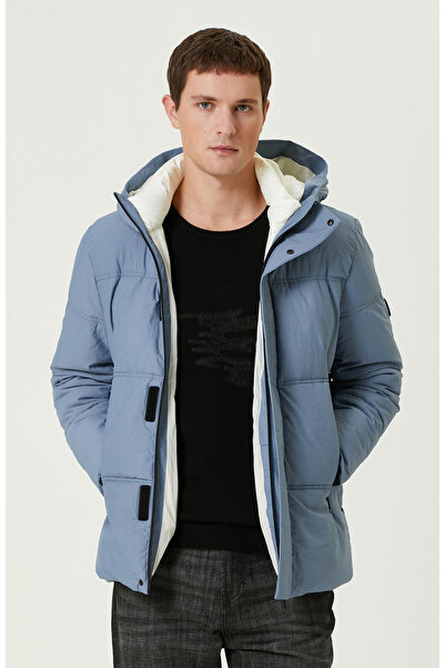 Network Mavi Kapüşonlu Kapitoneli Casual Kaban