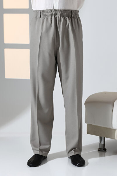 ihvan online Men's Relaxed Fit Hajj and Umrah Fabric Shalwar Trousers with Elastic Waist Pockets - Earth Color (Isr)