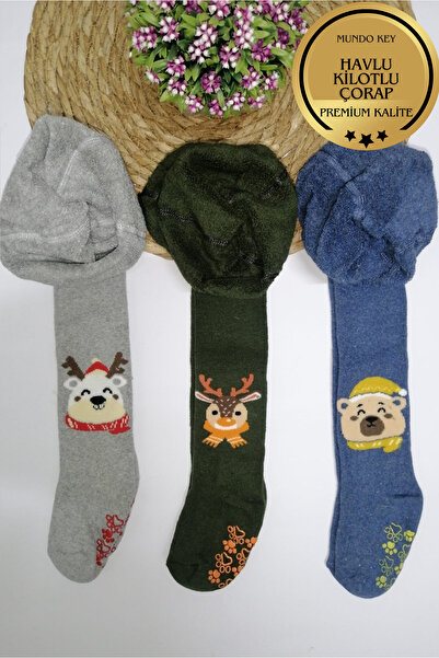 Skygo Külotlu Çorap Kız Erkek Bebek Çocuk Üç Adet Yıkanmış Havlu Termal Pamuk...