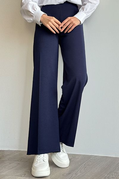 InStyle Wide Leg Elastic Waist Trousers - Navy Blue