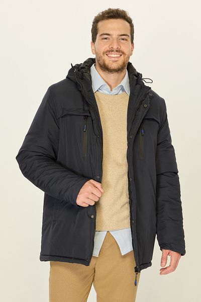 D1fference Ανδρικό χειμωνιάτικο παλτό Navy Blue - Αντιανεμικό, Hooded & Parka
