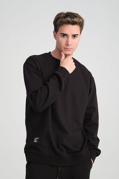 İng drop Men's Oversize Sweatshirt - Soft Fabric, Round Neck, BLACK