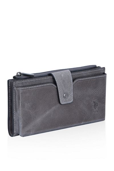 U.S. Polo Assn. 23700-23701 Gray Genuine Leather Phone Handheld Portfolio and Wallet Card Holder