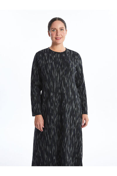 LC Waikiki Black Crew Neck Patterned Dress