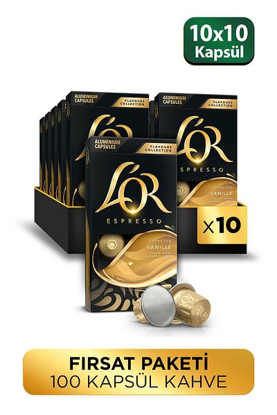 L'OR Vanilla Flavored Nespresso Compatible Aluminum Coffee Capsules 10 x 10