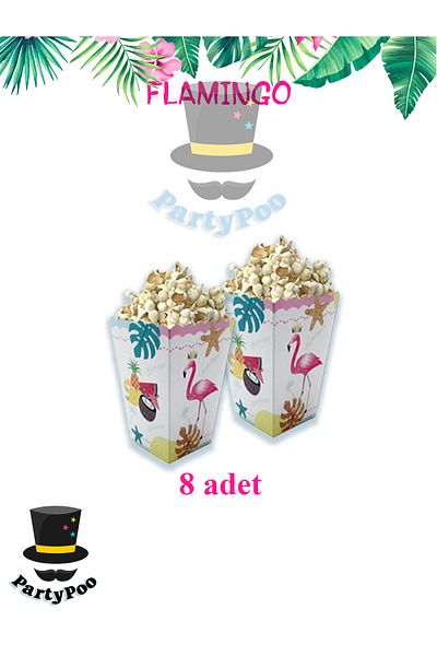 PartyPoo Flamingo Themed Corn Box 8 Pieces |   Party Decoration and Snack Box